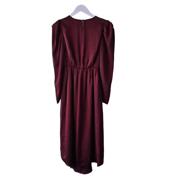 Express Dress Long Sleeve V Neck Wrap Ruffle Hi Lo Maxi Burgundy Red Size XS - Picture 2 of 11